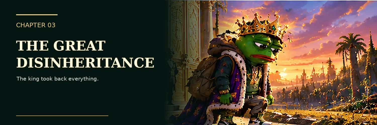 Exiled frog prince facing the palace from outside its closed gates